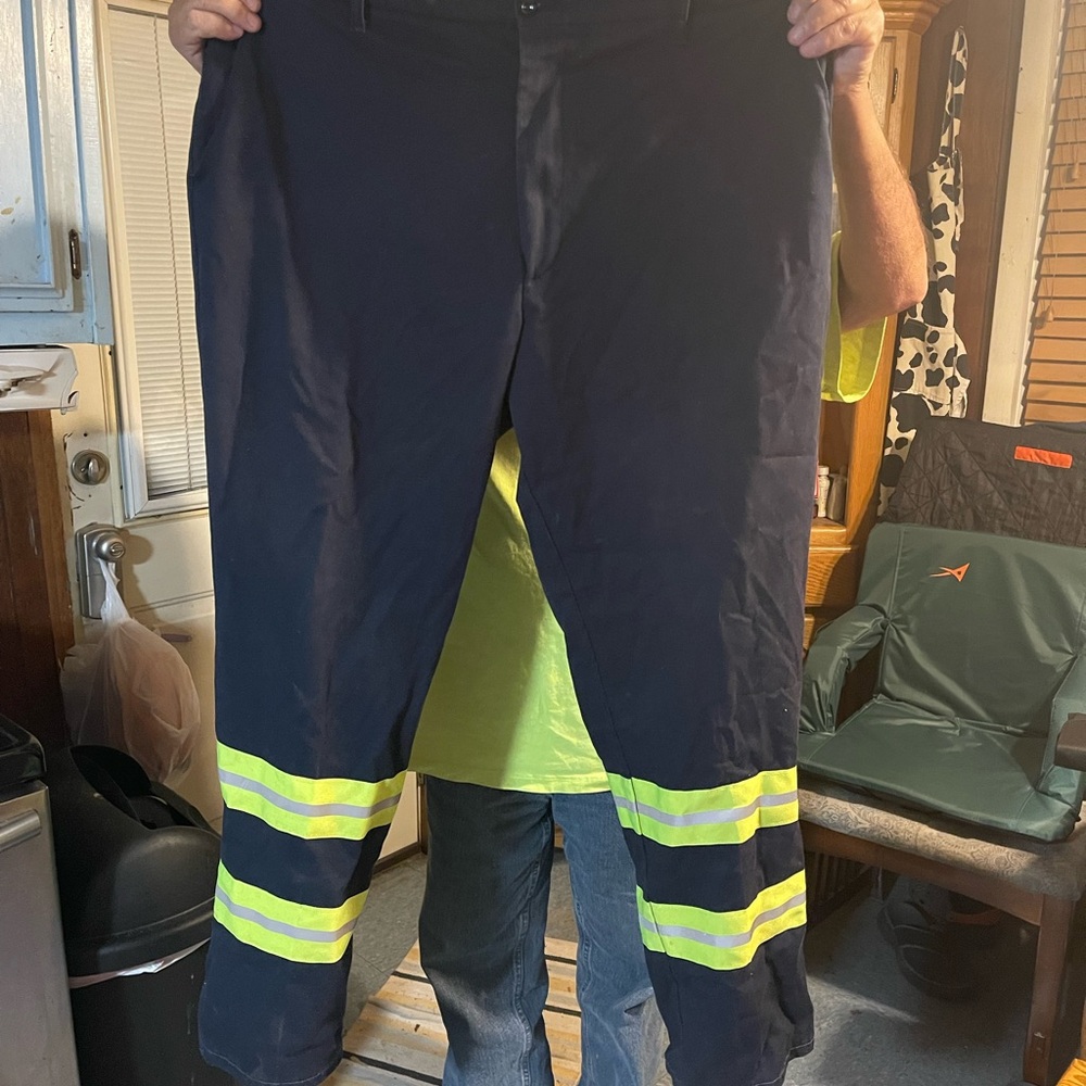 Men's Navy Work Pants with Reflective Stripes